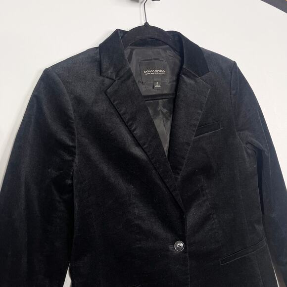 Banana Republic Womens Size 4 Black Velvet Long and Lean Blazer Single Button - Picture 3 of 14